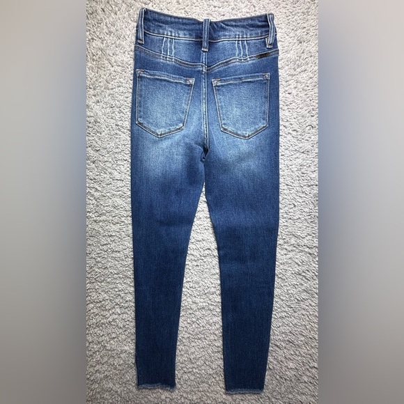 Kancan Jeans Womens 0 High Rise Skinny Dark Wash Exposed Button Fly Distressed - Picture 5 of 5